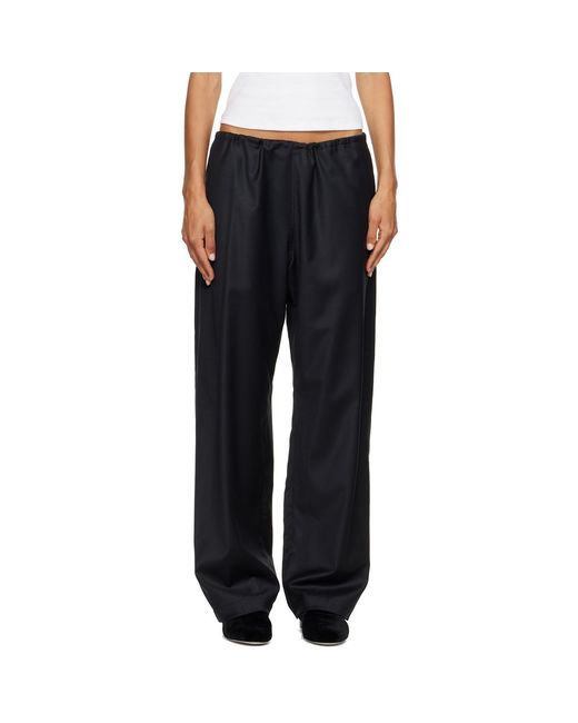 Ssstein Black Wool Silk Drawstring Easy Pants