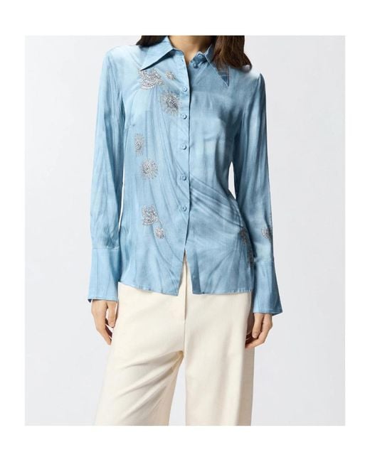 Pinko Blue Placed Jewel Printed Fluid Shirt