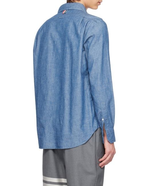 Thom Browne Blue Bar Long Sleeved Shirt for men