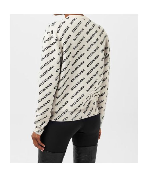 Balenciaga White All Over Logo Crewneck Jumper