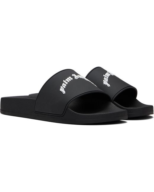 Palm Angels Black Curved Logo Slippers