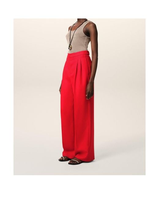 AMI Red High-Waist Wide-Leg Trousers