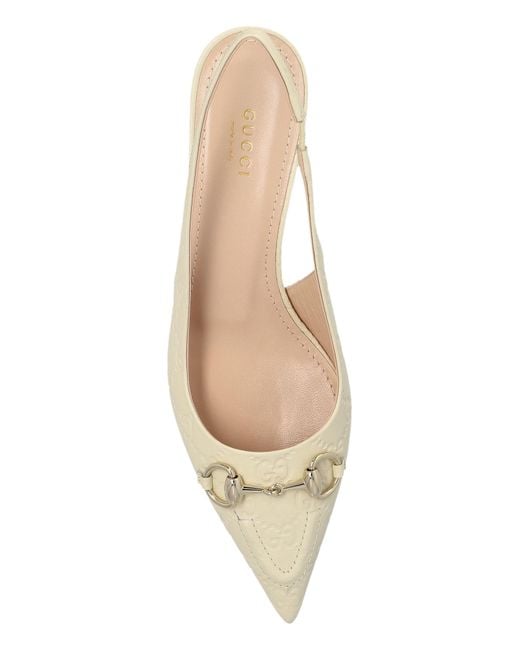 Gucci White Horsebit Slingback Pumps
