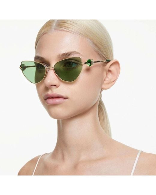 Swarovski Green Hinged Crystal-Embellished Cat-Eye Sunglasses