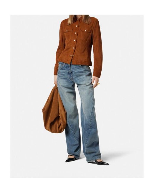 Versace Blue Logo-Patch Twisted Jeans