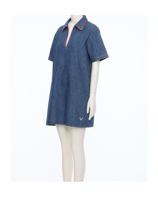 Valentino Blue Short-Sleeved Denim Dress