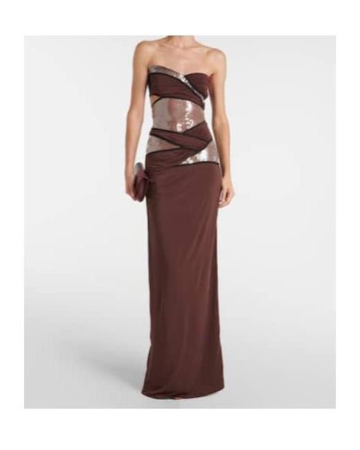 Nensi Dojaka Purple Sequined Draped Gown