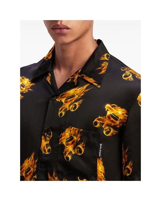 Palm Angels Black Monogram Printed Short-Sleeved Shirt for men
