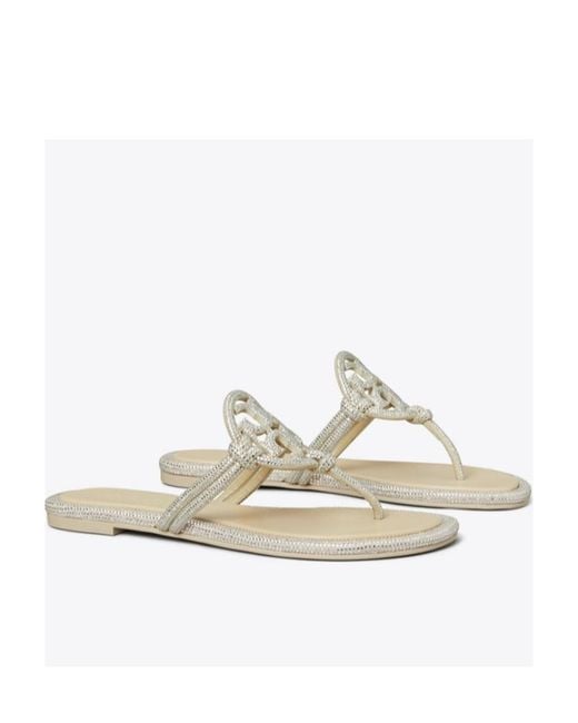 Tory Burch Metallic Miller Pavé Embellished Thong Slippers