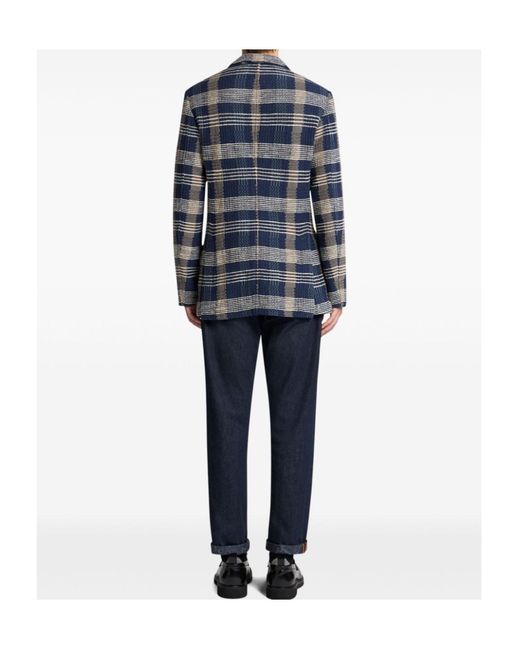 Etro Blue Check-Pattern Knit Blazer for men