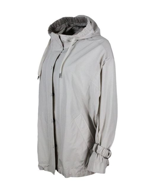 Brunello Cucinelli Gray Long-Sleeved Drawstring Hooded Jacket