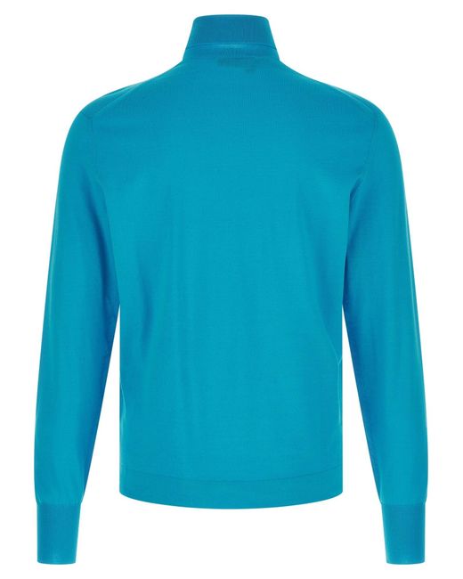 Prada Blue Cotton Turtleneck Sweater for men