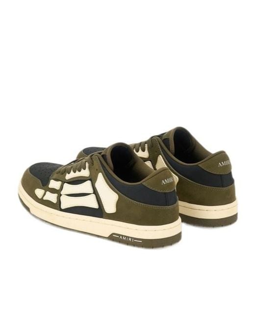 Amiri Green Bone Appliqué Suede Sneaker With Rubber Sole for men