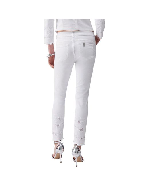 Liu Jo White Floral Embroidered Skinny Trousers