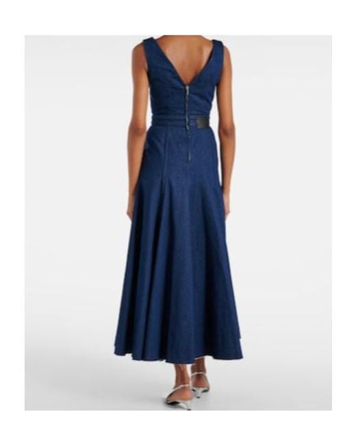 Erdem Blue Printed Denim Midi Dress