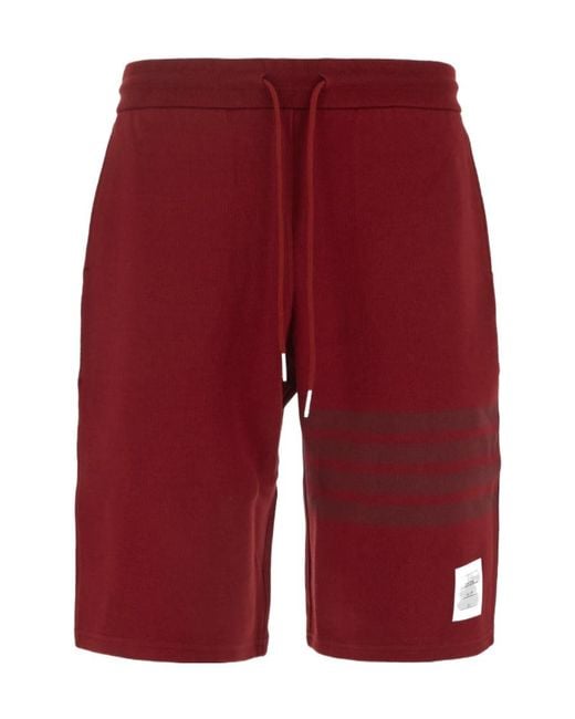 Thom Browne Red Stripe Detailed Drawstring Shorts for men