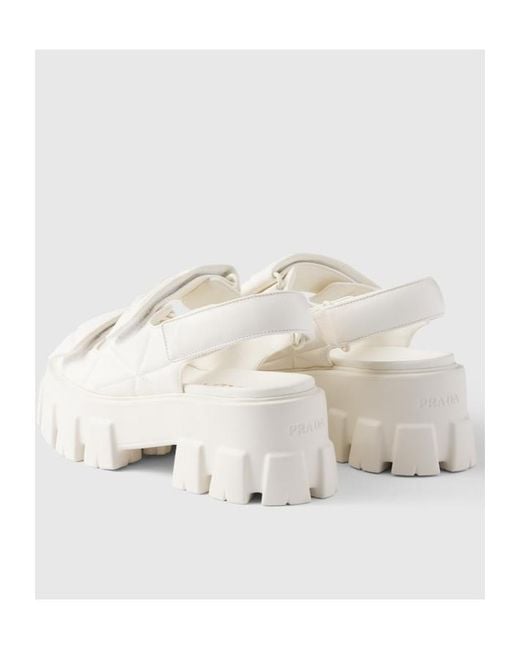 Prada White Triangle-Logo Quilted Chunky Sandals