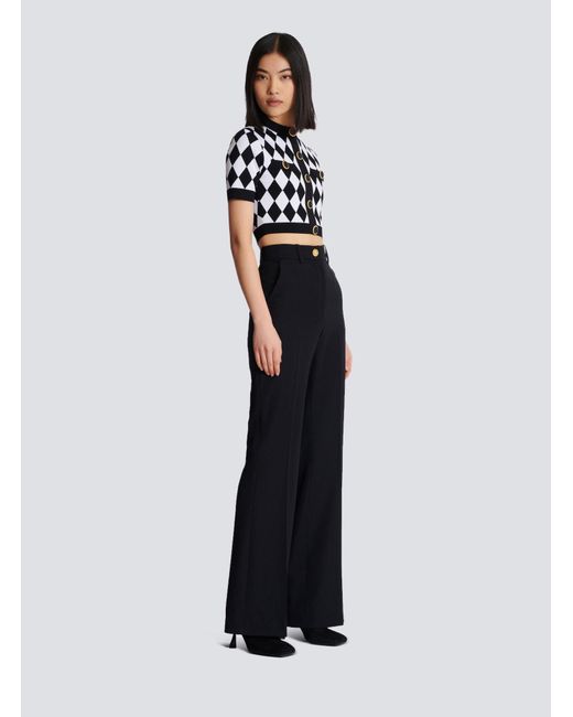Balmain Black Buttoned Diamond Crop Top