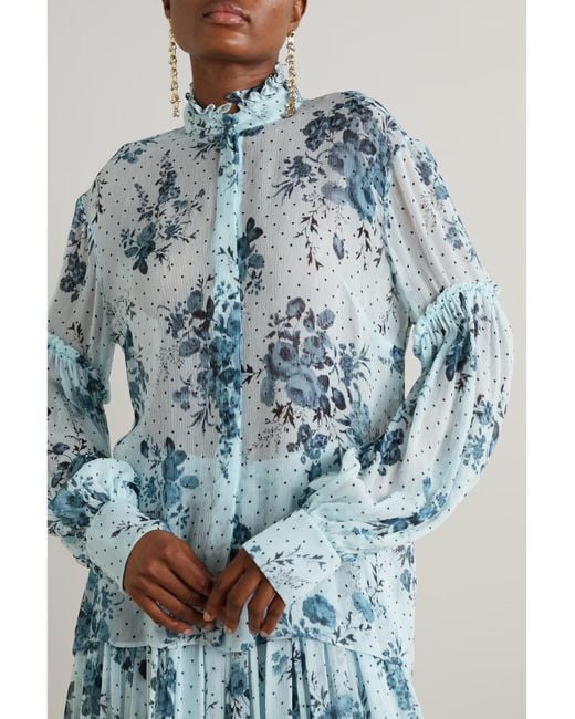 Erdem Blue Ruffle Print Shirt