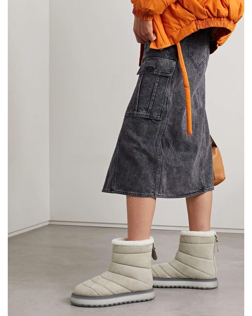 Moncler Gray Hermosa Shearling-Lined Suede Ankle Boots