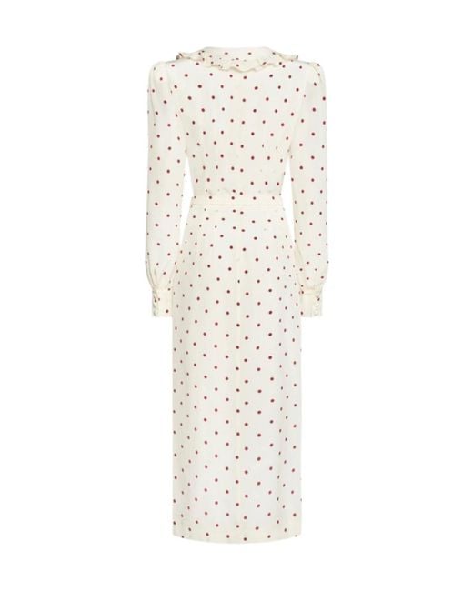 Alessandra Rich White V-Neck Polka-Dot Midi Dress