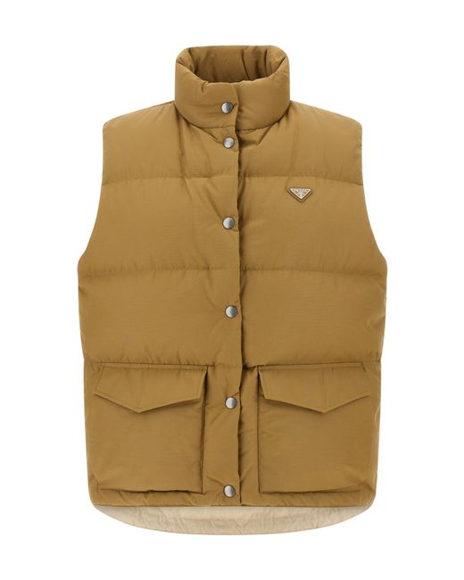 Prada Natural Button-Up Quilted Down Gilet