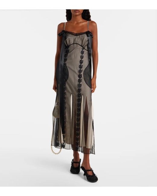 Simone Rocha Black Lace-Trimmed Sheer Midi Dress