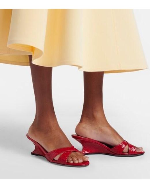 Paris Texas Red Nina 50 Croc-Effect Patent Leather Wedge Mules