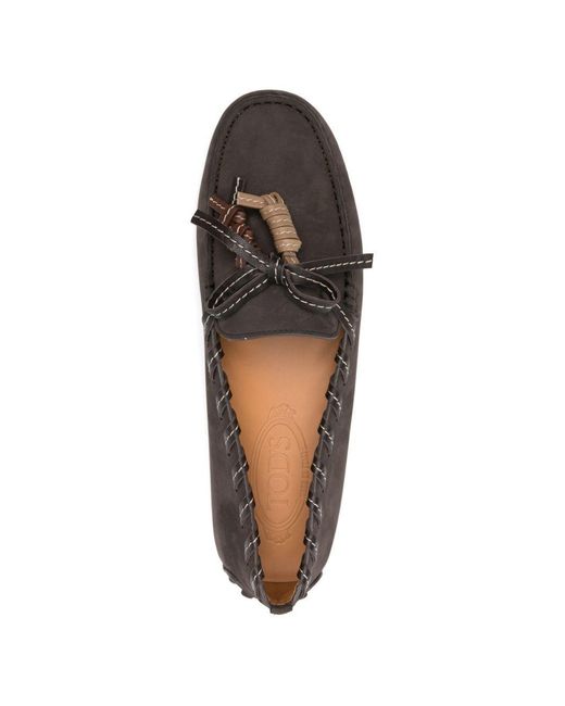 Tod's Brown Bow-Detailed Slip-On Loafers
