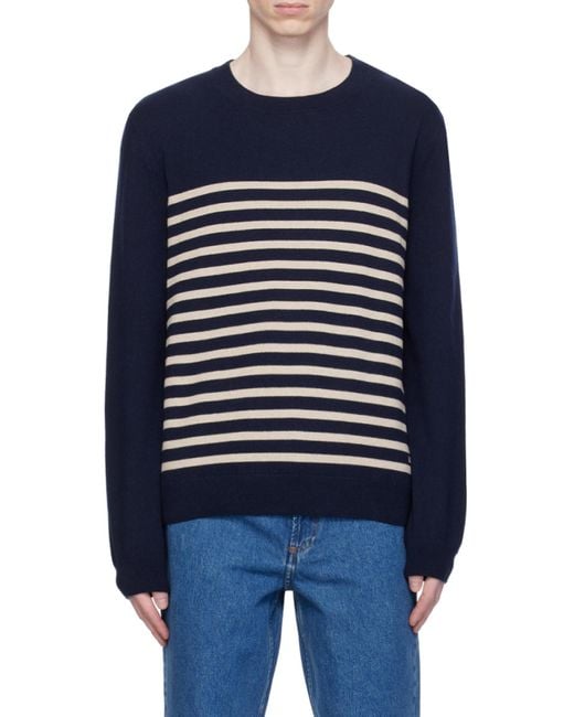 A.P.C. Blue Mattew Striped Crewneck Knitted Jumper for men