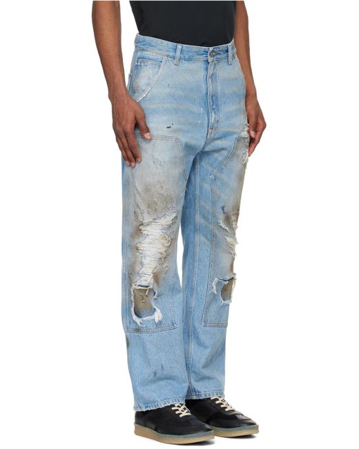 MM6 by Maison Margiela Blue Distressed Straight-Leg Jeans for men