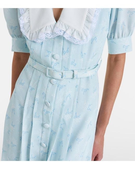 Alessandra Rich Blue Floral Pattern Silk Midi Dress