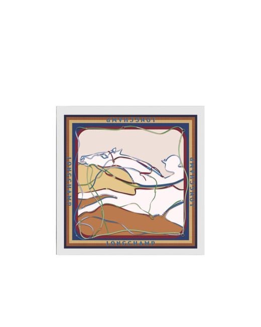 Longchamp White A Toute Allure Silk Scarf 90