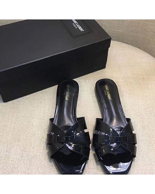 Saint Laurent Black Tribute Flat Sandals