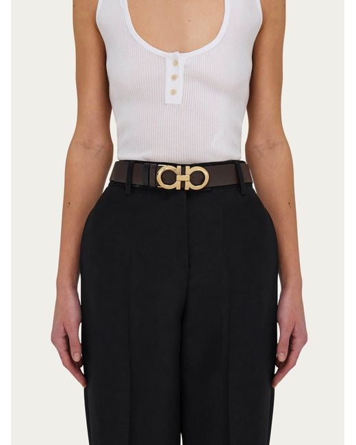 Ferragamo White Gancini-Buckle Leather Belt