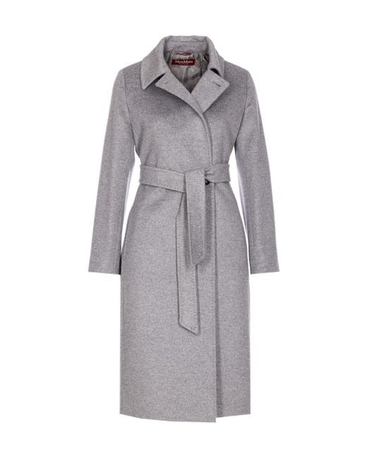 Max Mara Gray Lapel Long-Sleeved Coat