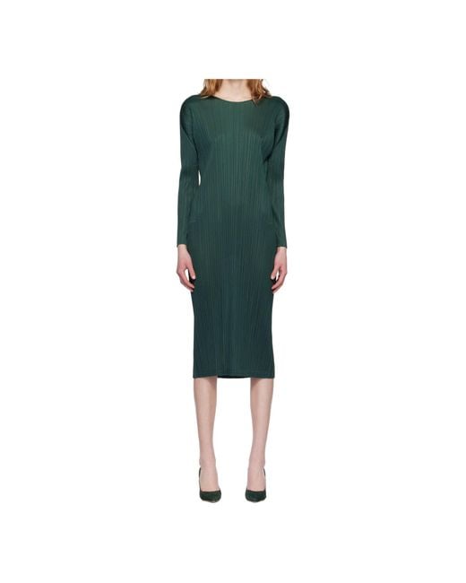 Pleats Please Issey Miyake Green Pleated Knit Midi Dress