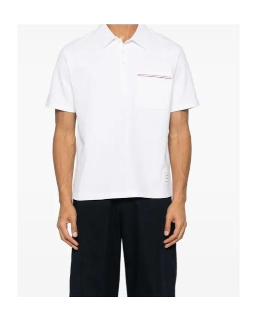 Thom Browne White Rwb Trim Short Sleeved Polo Shirt for men