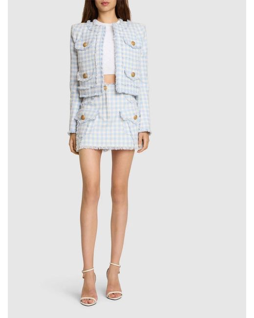 Balmain Blue Plaid Skirt