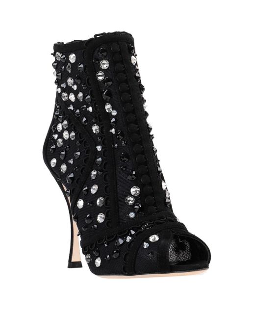 Dolce & Gabbana Black Rhinestone Ankle Boots