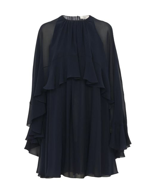 Chloé Blue Chloé Sheer Detailed Ruffled Dress