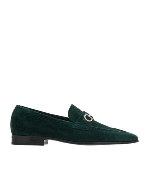 Ferragamo Green Gancini Buckle Loafer for men