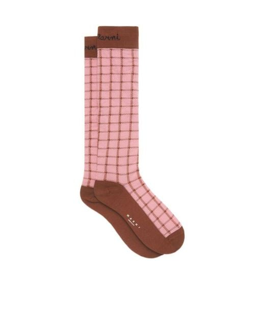 Marni Red Jacquard Checked-Pattern Socks