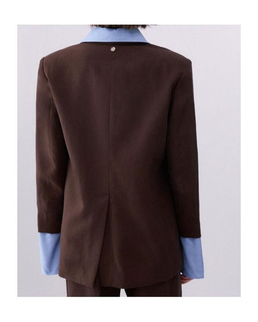 Liu Jo Brown Embellished Scarf-Detail Blazer