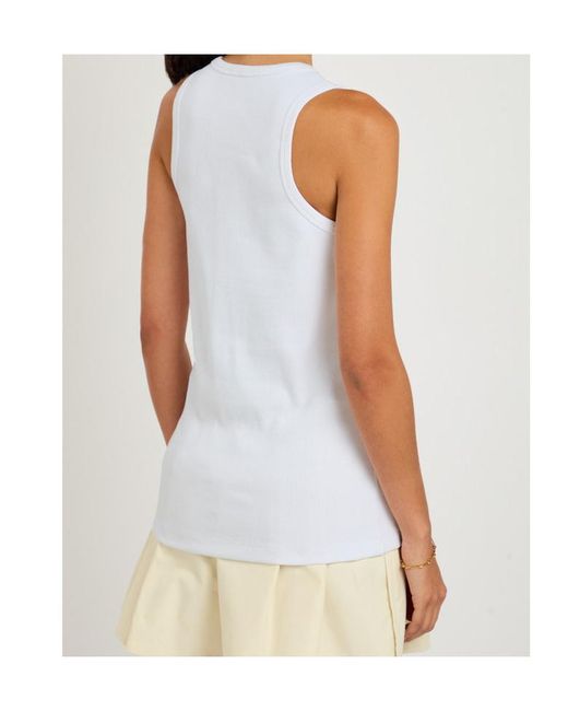 Moncler White Crystal-Embellished Logo Appliqué Stretch-Cotton Tank
