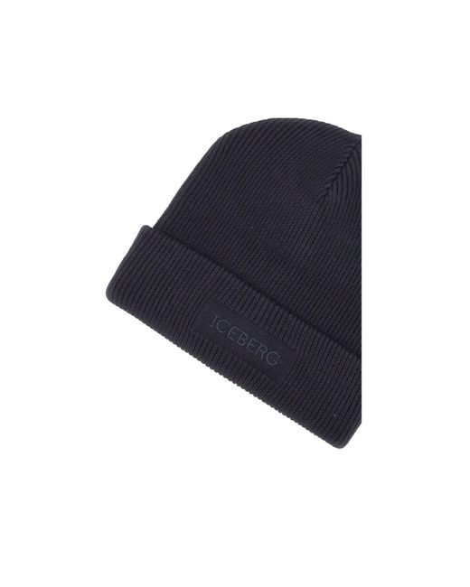 Iceberg Blue Logo-Embroidered Knitted Beanie Hat for men