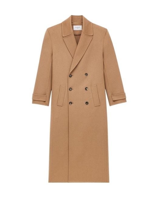 Saint Laurent Natural Double-Breasted Long Coat
