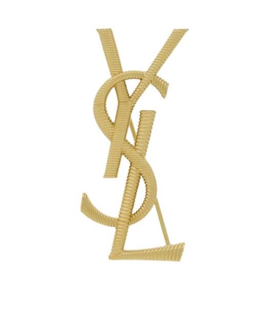 Saint Laurent Metallic Cassandre Logo Engraved Brooch
