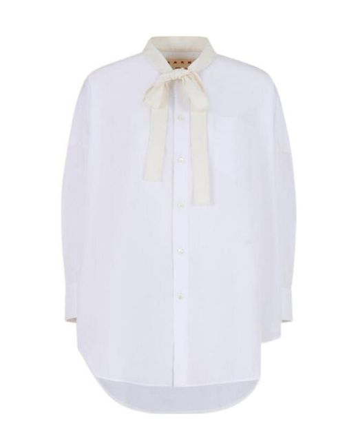 Marni White Bow Poplin Shirt