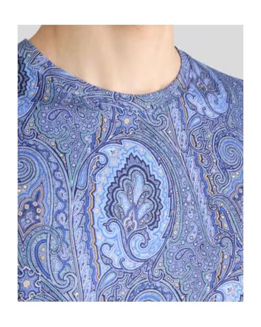 Etro Blue Floral Paisley Motif Crewneck T-Shirt for men